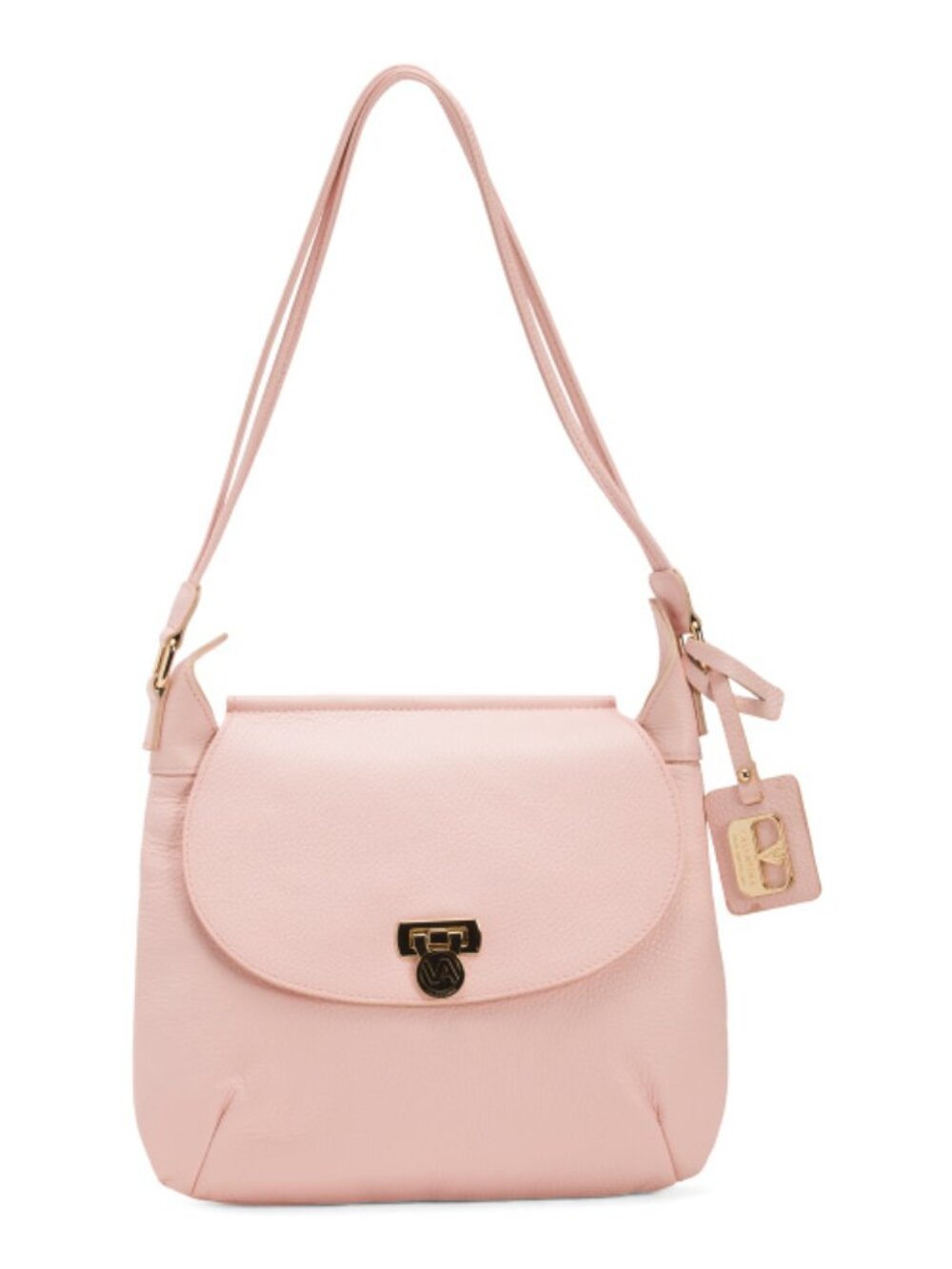 VALENTINA Made Nude Pink In Italy Leather Saddle Bag With Flap Over Closure